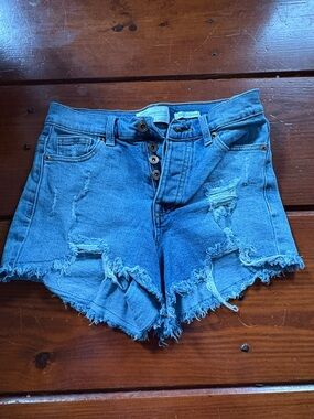 Light Blue Distressed Denim Cutoff Shorts
